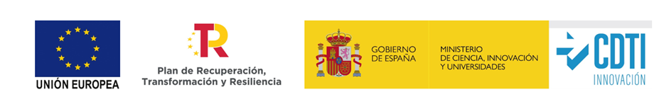 Logos de financiación europea, Plan de Recuperación, Gobierno de España y CDTI